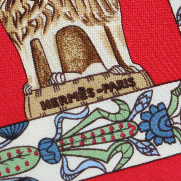 HERMES Hermes Carre 45 TORANA Silk Print Scarf Muffler Red Women's - Picture 2 of 6